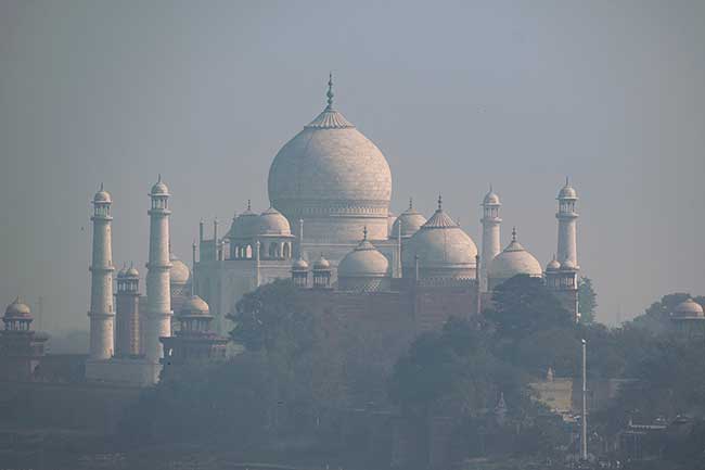 Haze obscuring view of Taj.