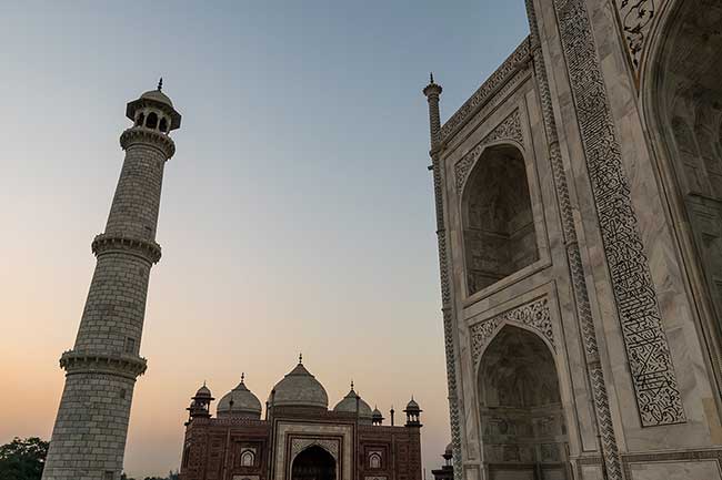 Sun setting over Taj Mahal.