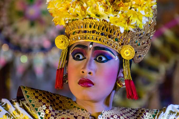 Close up of Legong dancer's face.