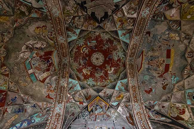 Colorful ceiling inside Taragarh Fort.