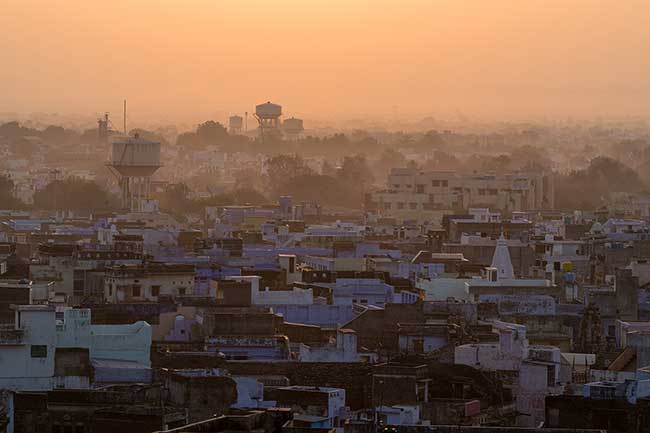 Evening sunlight haze over the city.