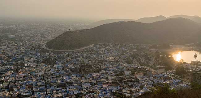 Sunset haze over the city seen from Taragarh fort.