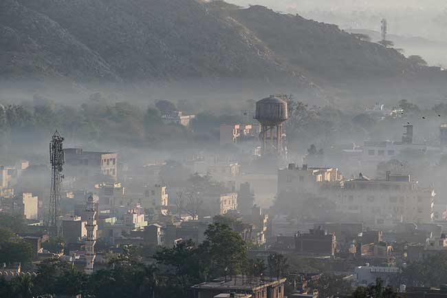 Morning haze over Jaipur.