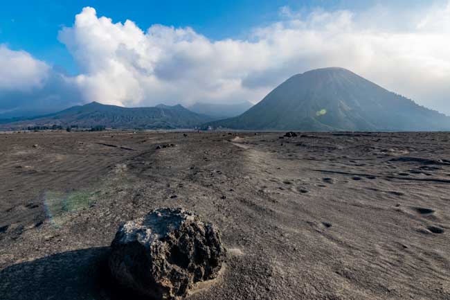 Mount Bromo seen from the sea of sand.