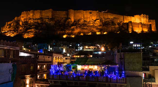 Jodhpur fort at night.