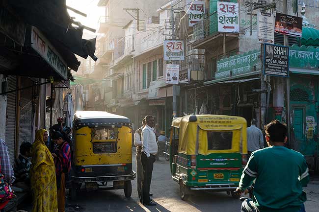 Evening street scene.