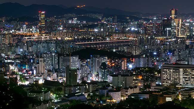 Seoul cityscape at night.